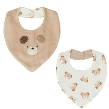 Ivory and Beige Teddy Bear Bibs ( 2 - Pack )